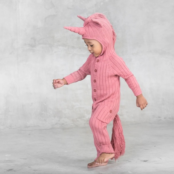 Charming Pink Unicorn Knit Footie for Kids - Picture 1 of 5